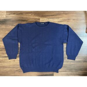 Vintage‎ Stanley Blacker Wool Sweater Mens Crew Neck Navy Blue W Long Sleeve XL